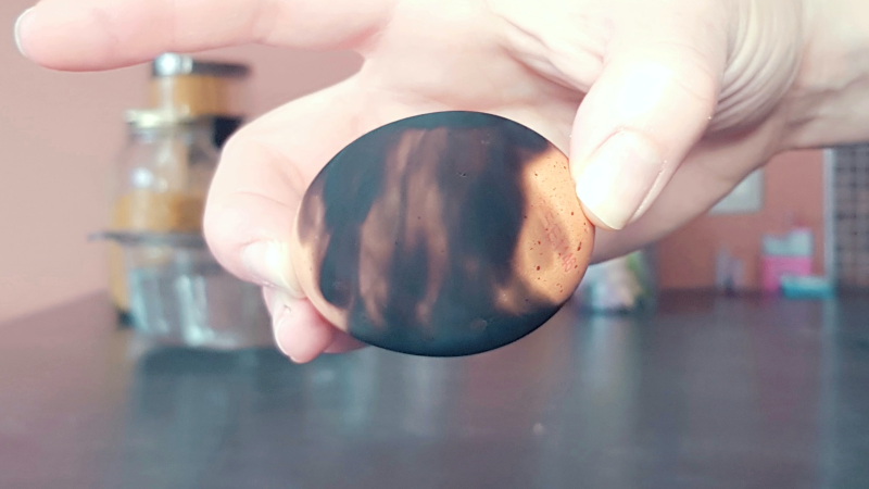 egg covered with soot