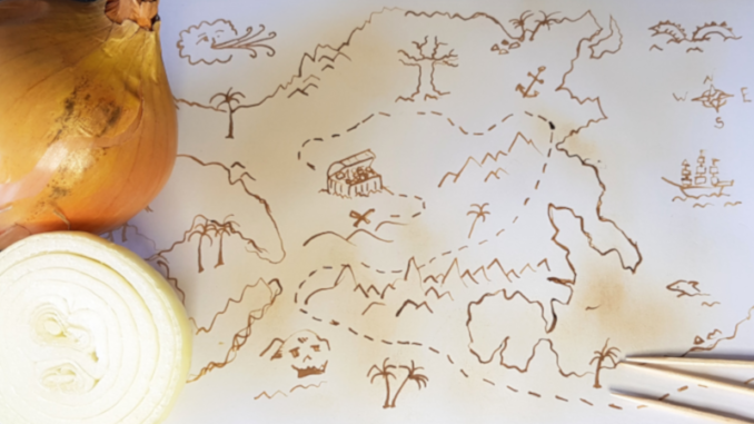 A treasure map with invisible ink - with onion juice