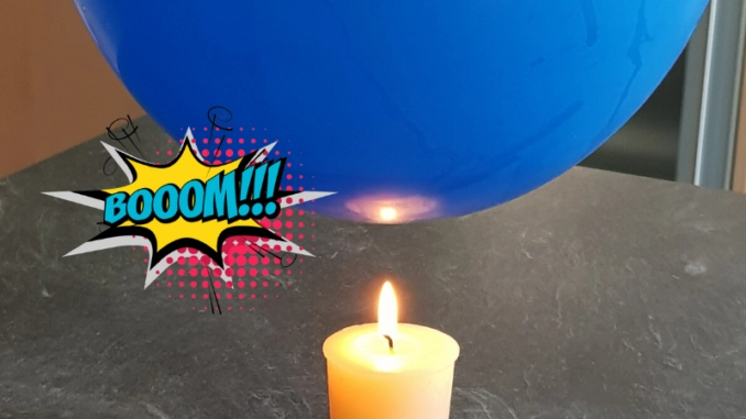 Inflated balloon over a candle
