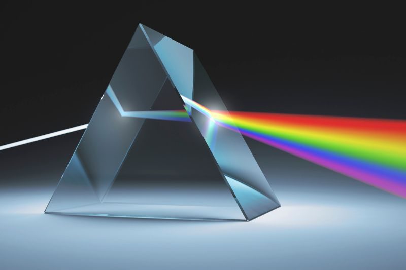 prisme décomposant la lumière blanche - diffraction de la lumière